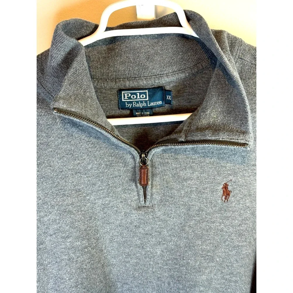 Polo Ralph Lauren 1/4 Zip Sweater Mens XXL Long Sleeve Pullover Gray Logo Pony**
